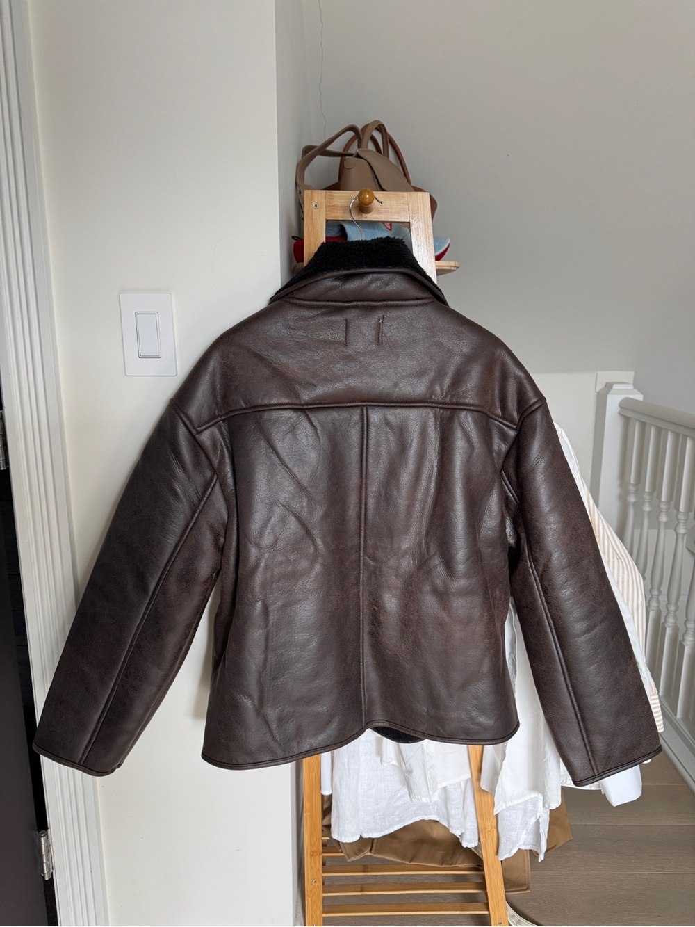 NWT Pink Diamond Dark Brown Faux Leather Shearling-Trim Jacket - Picture 7 of 8